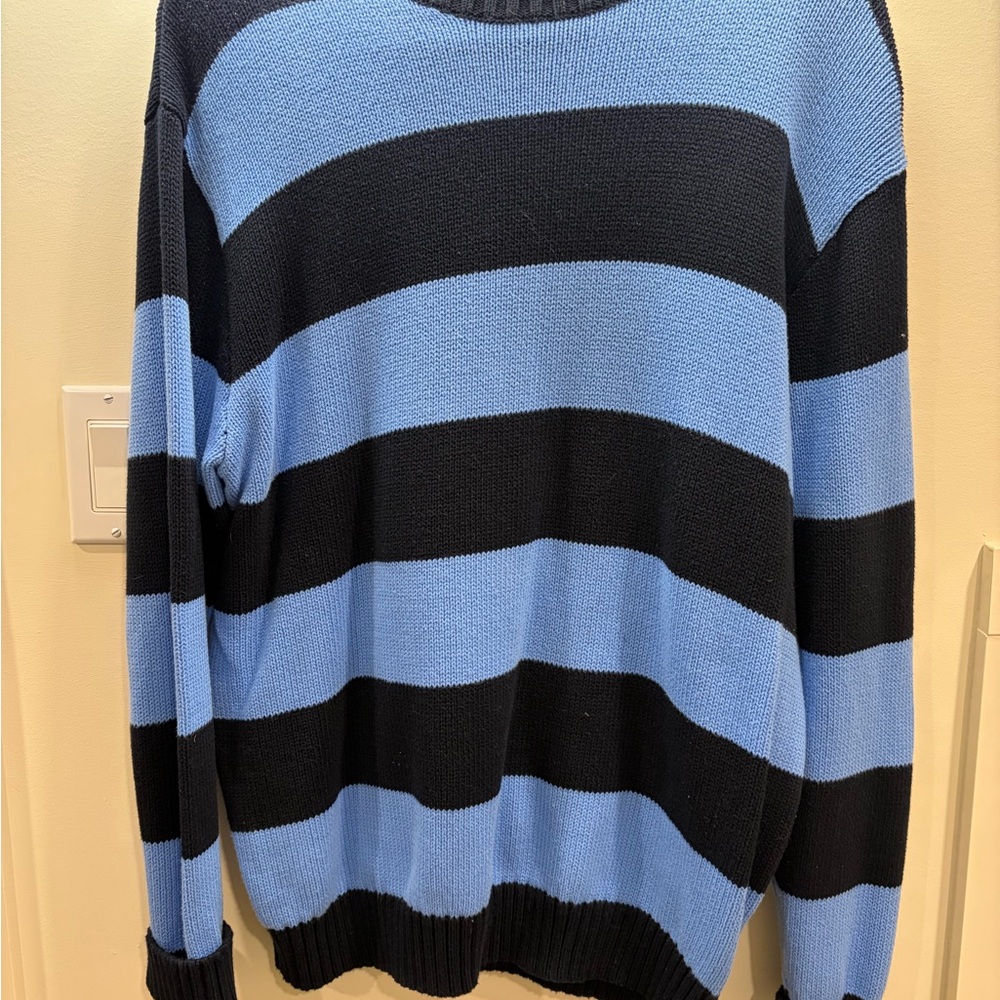 Brandy Melville Blue and Black Striped Crewneck Sweater